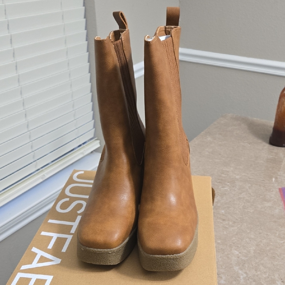 JustFab Tan Heeled Boots - Picture 2 of 4